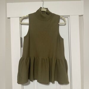 Anthropologie Olive Green Sleeveless Peplum Sweater Top